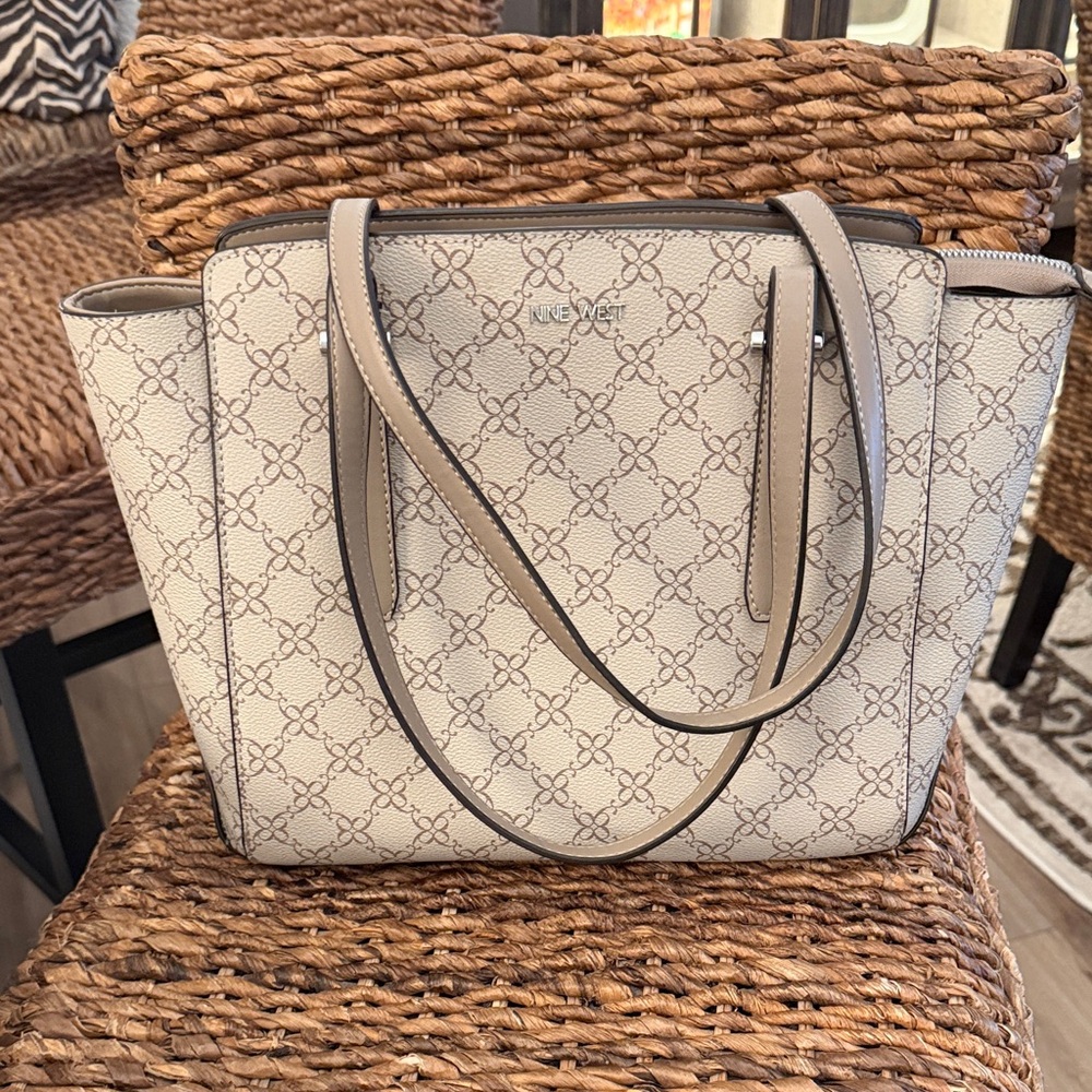 Nine West Beige Patterned Tote Bag